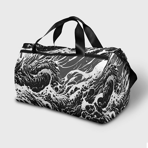 Спортивная сумка Черно-белые волны / 3D-принт – фото 2