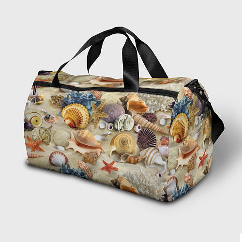 Спортивная сумка Морские раковины, кораллы, морские звёзды на песке / 3D-принт – фото 2