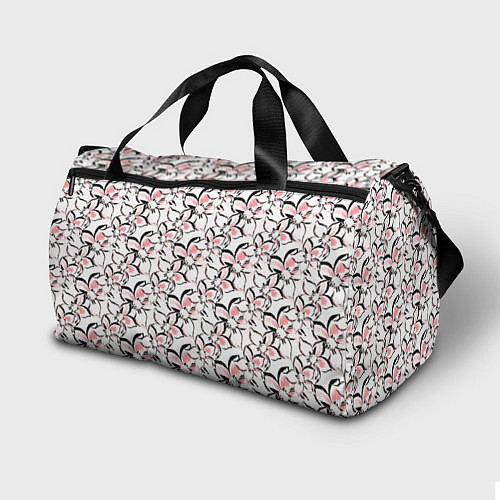 Спортивная сумка Бело-розовые цветы с черной обводкой / 3D-принт – фото 2