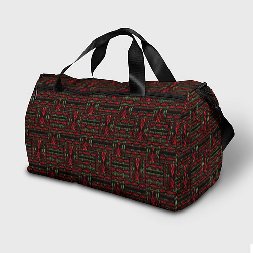 Спортивная сумка Красно зеленый лоскутный узор змеиной кожи имитаци / 3D-принт – фото 2