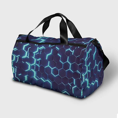 Спортивная сумка Голубой неон соты / 3D-принт – фото 2