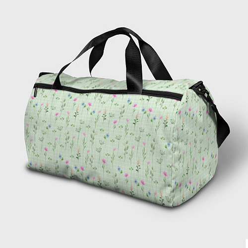 Спортивная сумка Акварельные растения на зеленой клетке / 3D-принт – фото 2