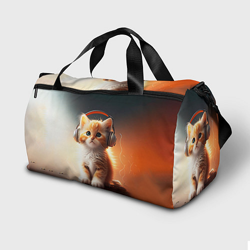 Спортивная сумка Милый рыжий котёнок в наушниках / 3D-принт – фото 2