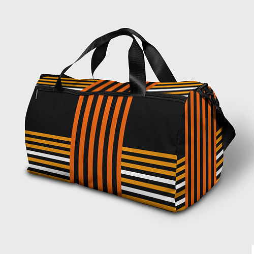 Спортивная сумка Полосатый узор в красных оранжевых тонах на черном / 3D-принт – фото 2