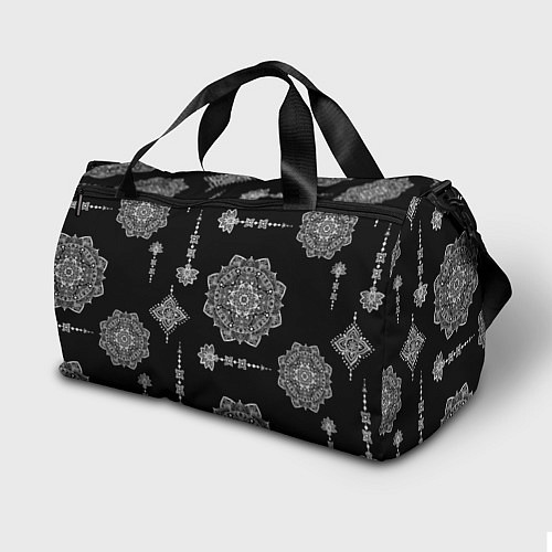 Спортивная сумка Паттерн с орнаментом мандалы на черном фоне / 3D-принт – фото 2