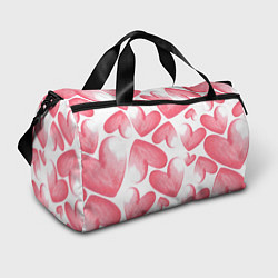 Спортивная сумка Розовые акварельные сердца - паттерн