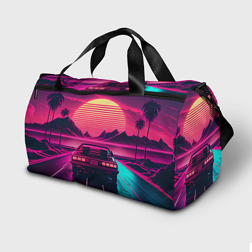 Спортивная сумка Синтвейв закат и автомобиль / 3D-принт – фото 2