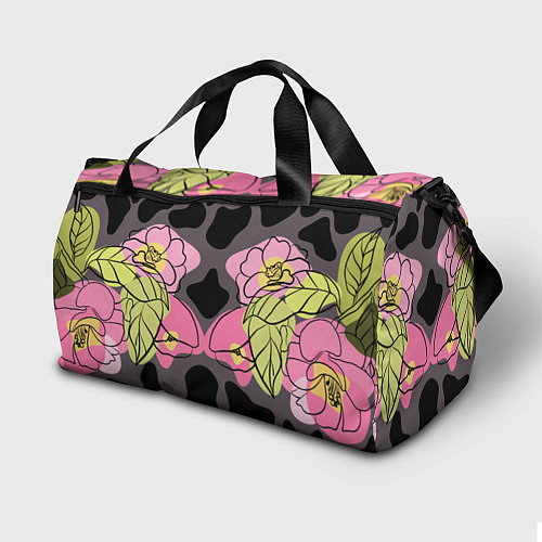 Спортивная сумка Леопардовый принт и цветы / 3D-принт – фото 2