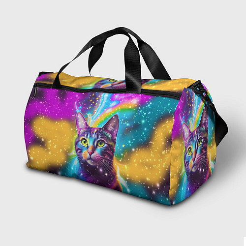 Спортивная сумка Полосатый кот с разноцветной звездной туманностью / 3D-принт – фото 2