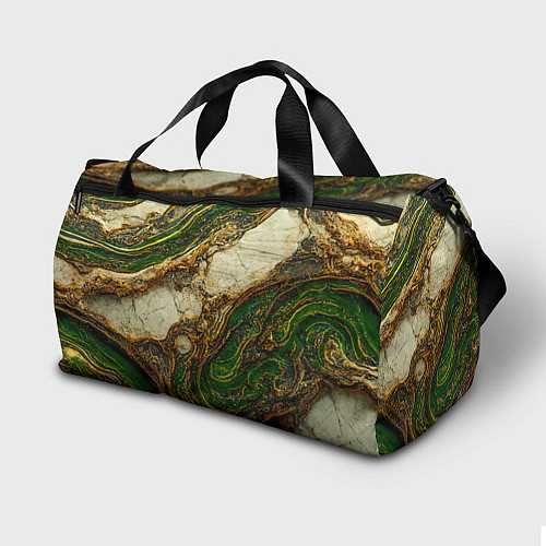 Спортивная сумка Текстура зелёного мрамора с золотыми прожилками / 3D-принт – фото 2