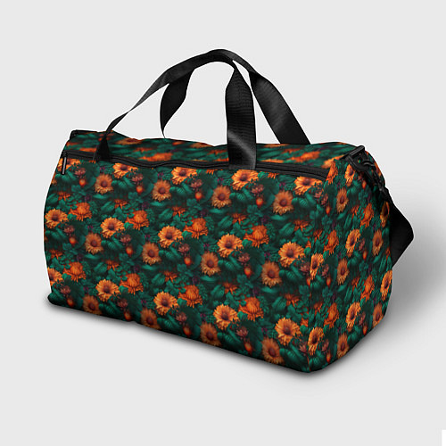 Спортивная сумка Оранжевые цветы и зеленые листья / 3D-принт – фото 2