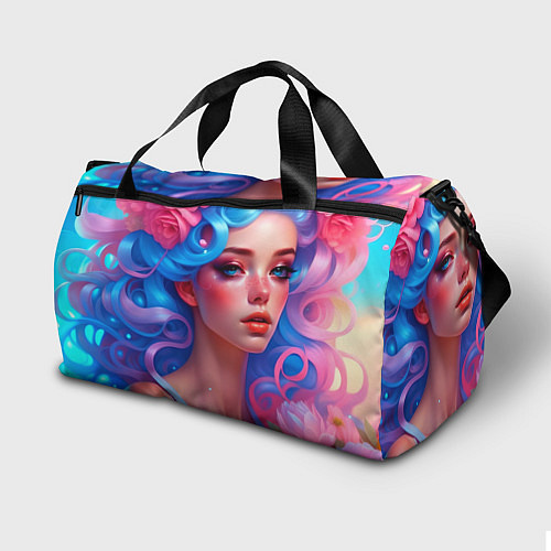 Спортивная сумка Портрет милой девушки в цветах от нейросети / 3D-принт – фото 2
