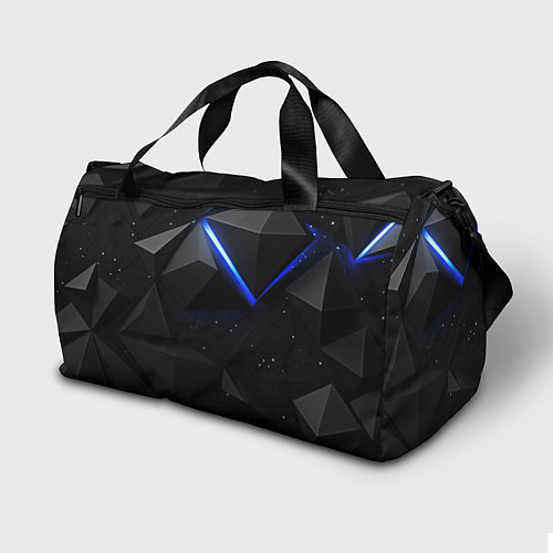 Спортивная сумка Черные плиты и синяя неоновая линия / 3D-принт – фото 2