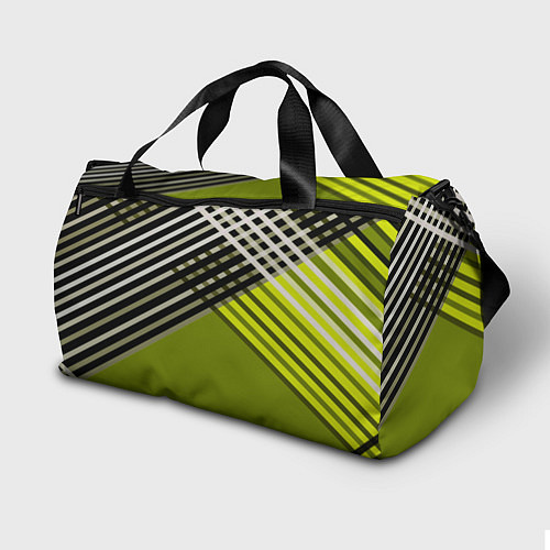 Спортивная сумка Косые черно-белые полосы на оливковом фоне / 3D-принт – фото 2