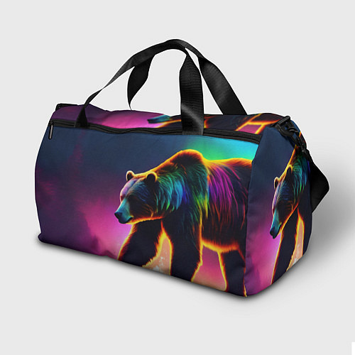 Спортивная сумка Неоновый светящийся медведь гризли / 3D-принт – фото 2