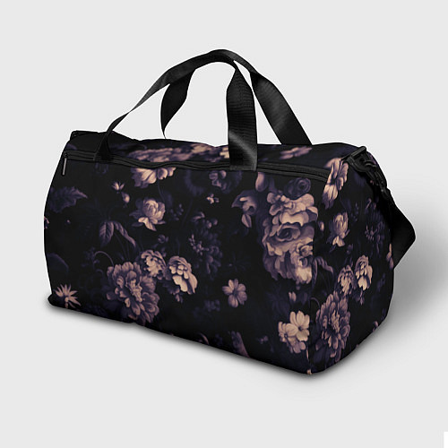 Спортивная сумка Цветы приглушенный чёрный / 3D-принт – фото 2