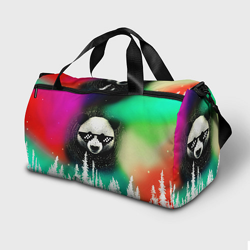 Спортивная сумка Панда в очках на фоне северного сияния и леса / 3D-принт – фото 2