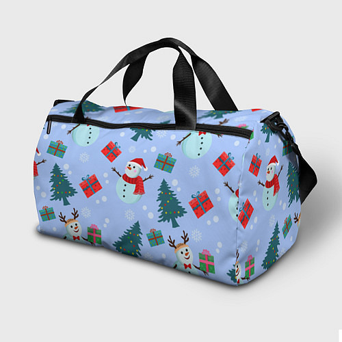 Спортивная сумка Снеговики с новогодними подарками паттерн / 3D-принт – фото 2