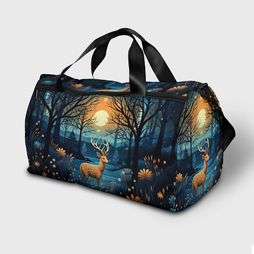 Спортивная сумка Олень в ночном лесу фолк-арт / 3D-принт – фото 2
