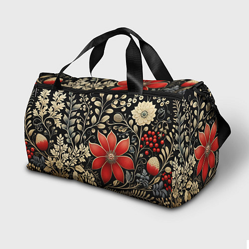 Спортивная сумка Новогодние цветы и листья / 3D-принт – фото 2