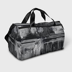 Сумки спортивные Белые полосы на чёрном фоне киберпанк, цвет: 3D-принт