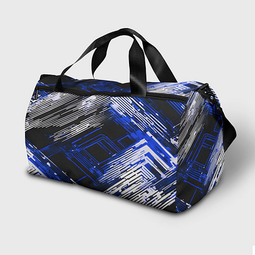Спортивная сумка Киберпанк линии белые и синие / 3D-принт – фото 2