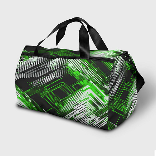 Спортивная сумка Киберпанк линии белые и зелёные / 3D-принт – фото 2