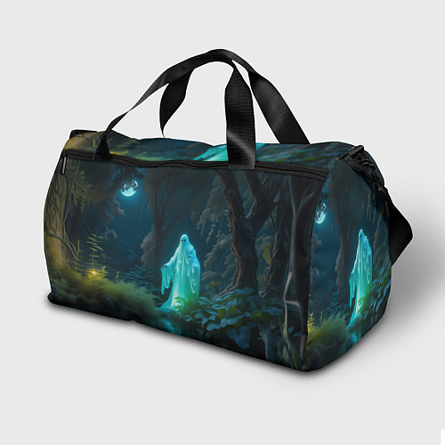 Спортивная сумка Светящийся зеленым призрак в лесу / 3D-принт – фото 2
