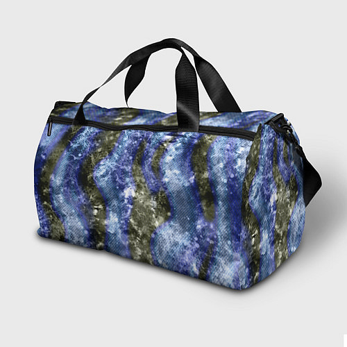 Спортивная сумка Абстракция - гранж синие полосы на сером / 3D-принт – фото 2