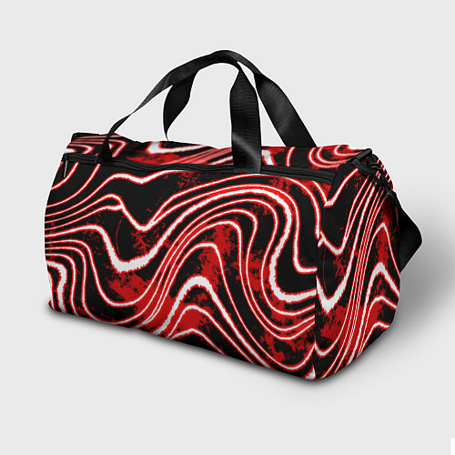 Спортивная сумка Абстракция - Бело-красные линии на черном фоне / 3D-принт – фото 2