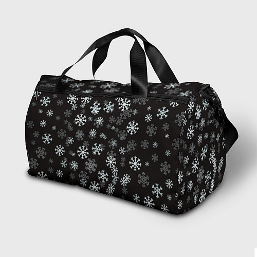 Спортивная сумка Снежинки белые на черном / 3D-принт – фото 2