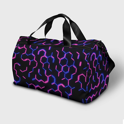 Спортивная сумка Сине-розовые неоновые неполные гексагоны / 3D-принт – фото 2