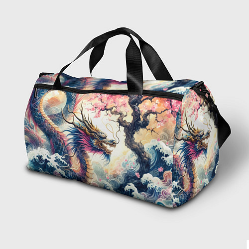 Спортивная сумка Japanese dragon and sakura - engraving / 3D-принт – фото 2