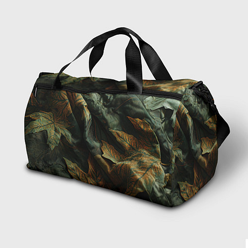 Спортивная сумка Реалистичный охотничий камуфляж из ткани и листьев / 3D-принт – фото 2