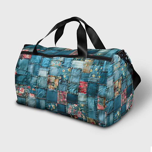 Спортивная сумка Джинсовые лоскуты с цветочками / 3D-принт – фото 2
