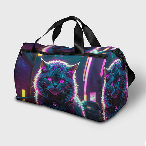 Спортивная сумка Кот киберпанк с розовыми глазами / 3D-принт – фото 2