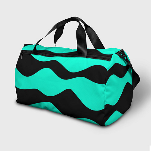 Спортивная сумка Бирюзовый в чёрные волнистые полосы абстракция / 3D-принт – фото 2