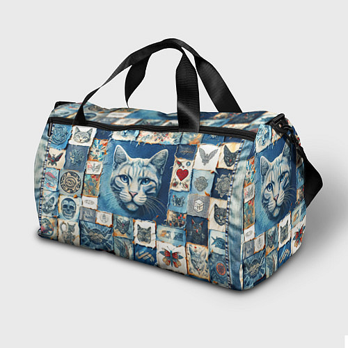 Спортивная сумка Кошка на дениме - пэчворк / 3D-принт – фото 2