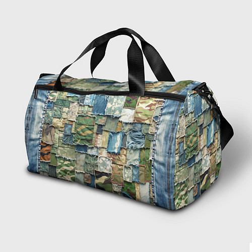 Спортивная сумка Джинсы с камуфляжем пэчворк / 3D-принт – фото 2