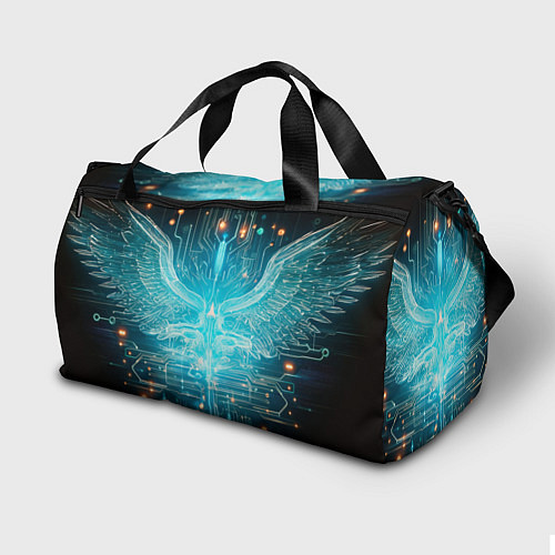 Спортивная сумка Величественная кибернетическая сова на фоне футури / 3D-принт – фото 2