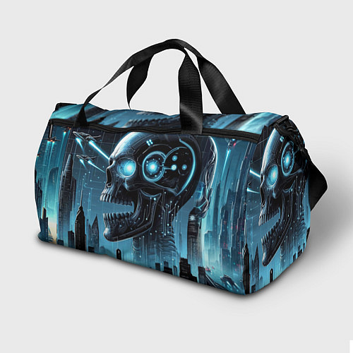 Спортивная сумка Cyberpunk skull - metropolis neon glow / 3D-принт – фото 2