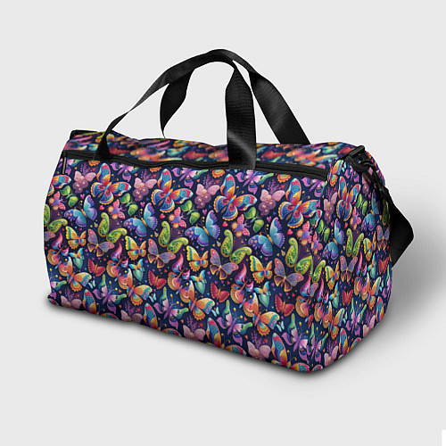 Спортивная сумка Бабочки в паттерне разноцветный яркий фон / 3D-принт – фото 2