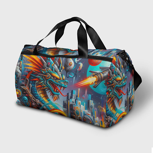 Спортивная сумка Фантастическая композиция с драконом - нейросеть / 3D-принт – фото 2