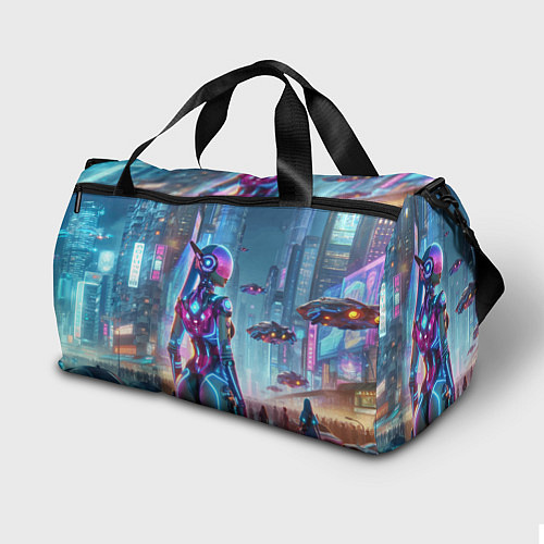 Спортивная сумка Cyberpunk girl - neon glow ai art / 3D-принт – фото 2