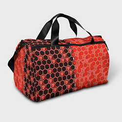 Спортивная сумка Техно-киберпанк шестиугольники красный и чёрный