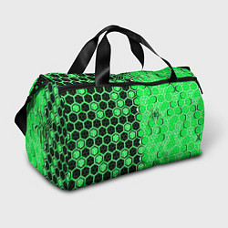 Спортивная сумка Техно-киберпанк шестиугольники зелёный и чёрный с