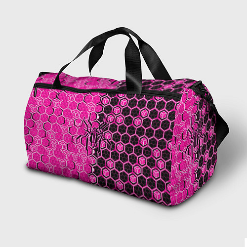 Спортивная сумка Техно-киберпанк шестиугольники розовый и чёрный с / 3D-принт – фото 2