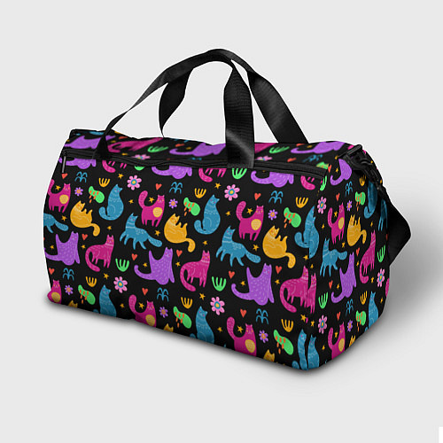 Спортивная сумка Паттерн разноцветных котиков / 3D-принт – фото 2