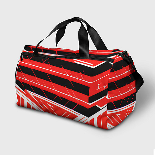 Спортивная сумка Чёрно-белые полосы на красном фоне / 3D-принт – фото 2