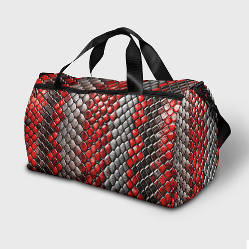Спортивная сумка Змеиная объемная текстурная красная шкура / 3D-принт – фото 2